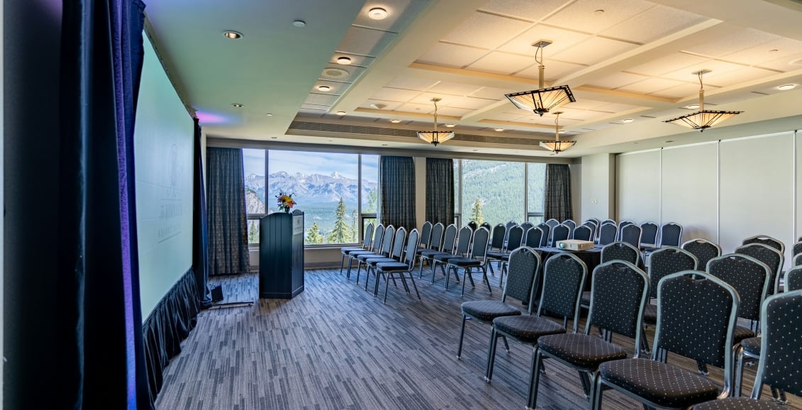 Chairs set up for a presentation at the hawthorn room