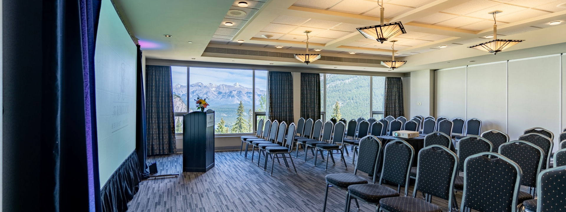 Chairs set up for a presentation at the hawthorn room