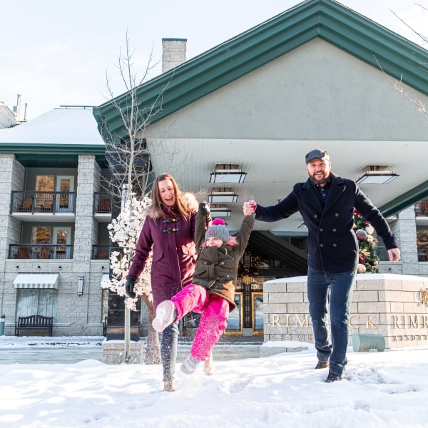 A family walking in the snow