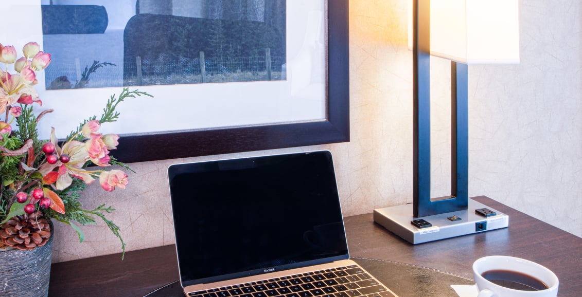 An open laptop on a table