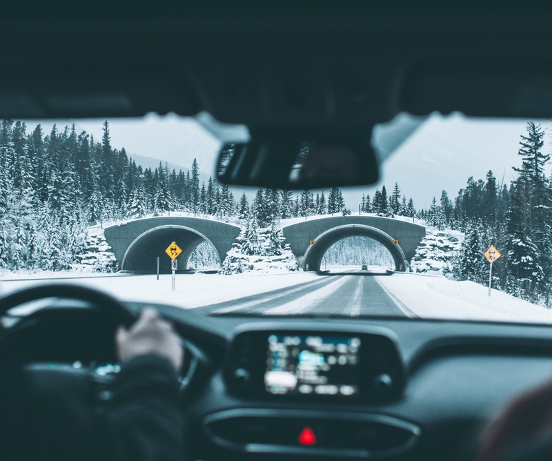 Winter driving to banff