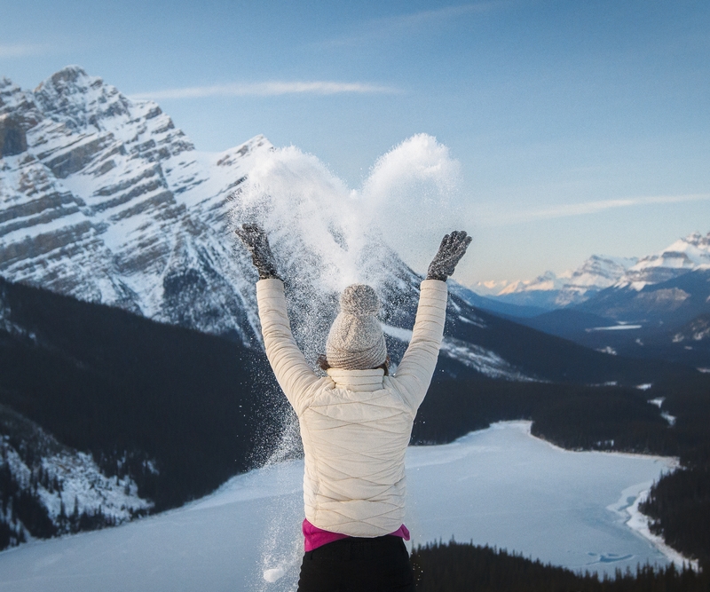Girl in snow above Peyto