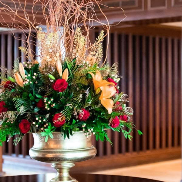 An arrangement of flowers on a table