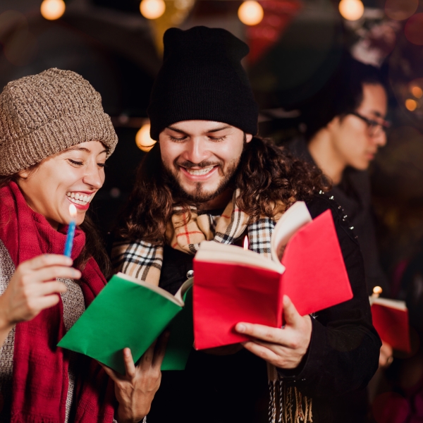 Couple singing carols