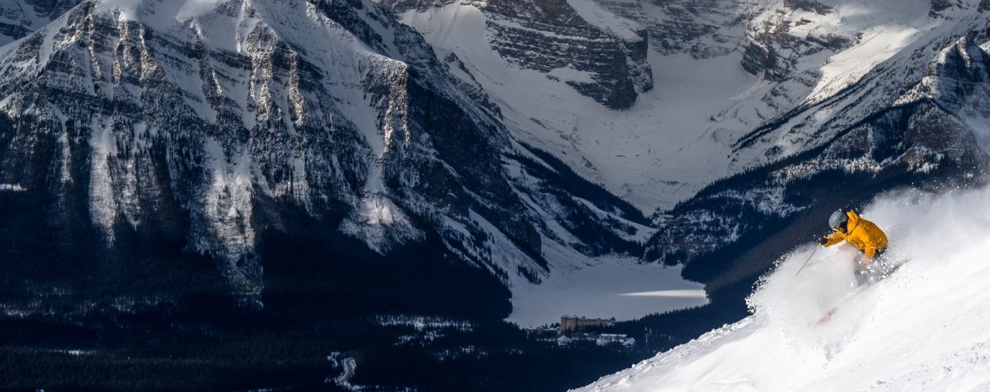 Skier on a Lake Louise Mountain in Banff National Park