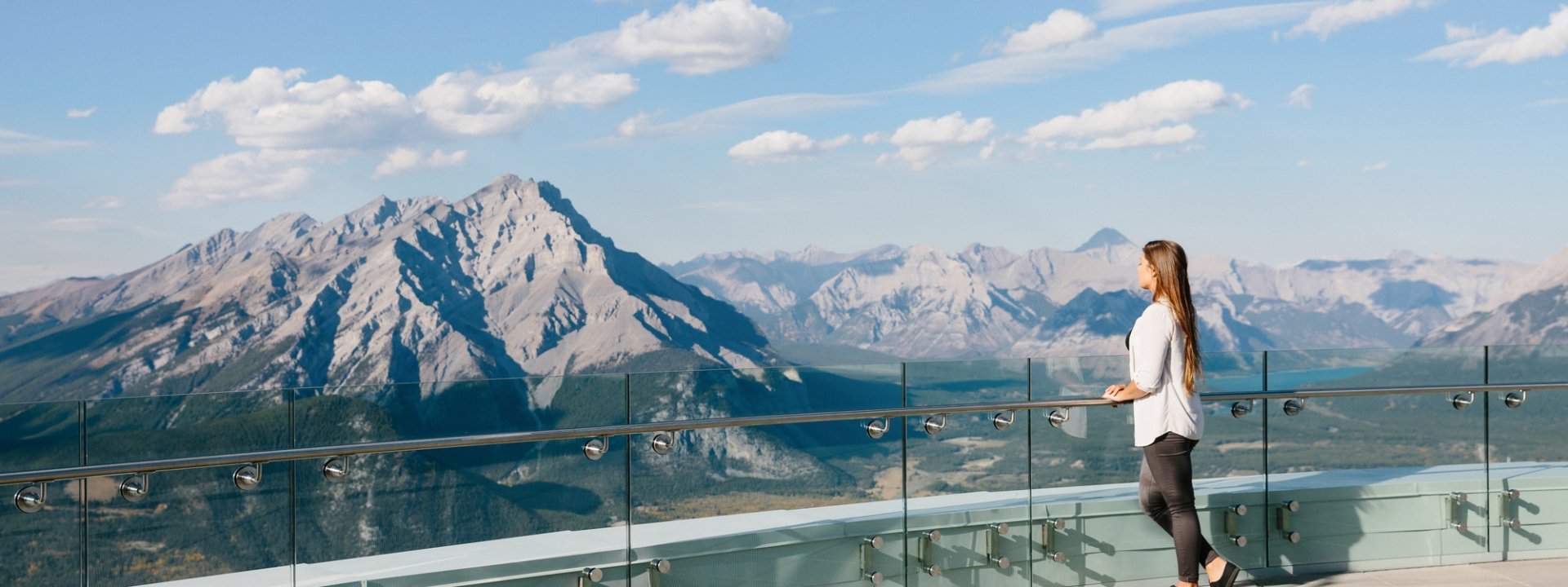 Woman on the skywalk at the Banff Gondola