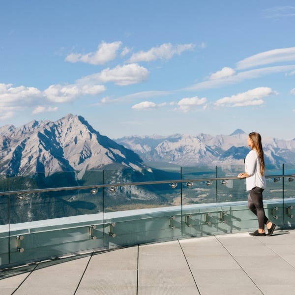 Woman on the skywalk at the Banff Gondola