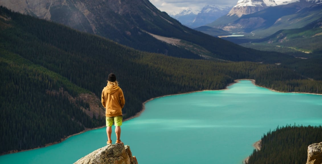 Man standing above Petyo Lake in Banff National Park