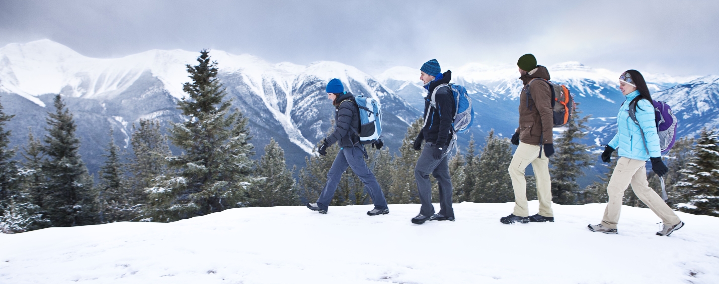 Family hiking on Sulphur Mountain in Banff National Park