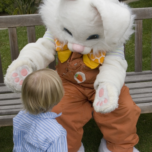 Easter bunny with little boy