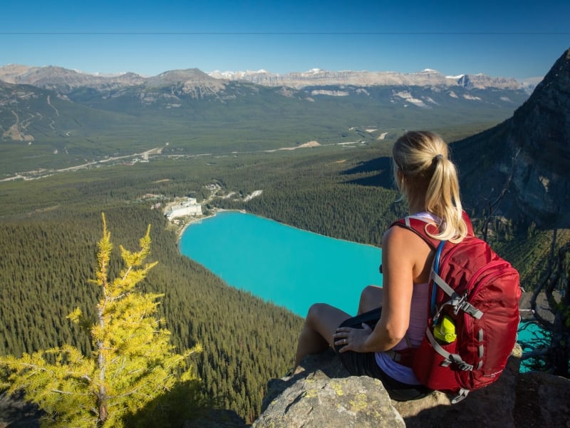 Woman hiking at Lake Louise