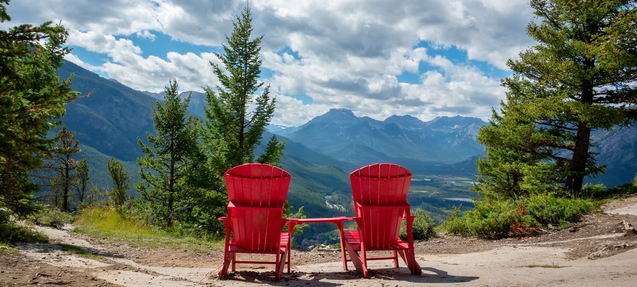 Two red chairs on Tunnel Mountain