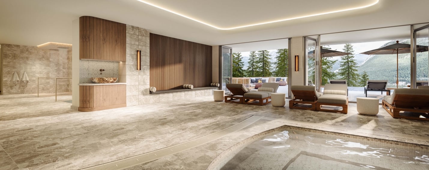 Rendering of Rimrock Banff Emblems Collection indoor wellness and pool area