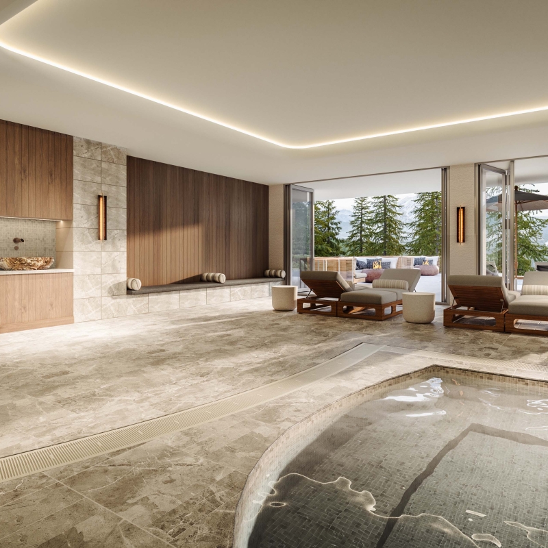 Rendering of Rimrock Banff Emblems Collection indoor wellness and pool area