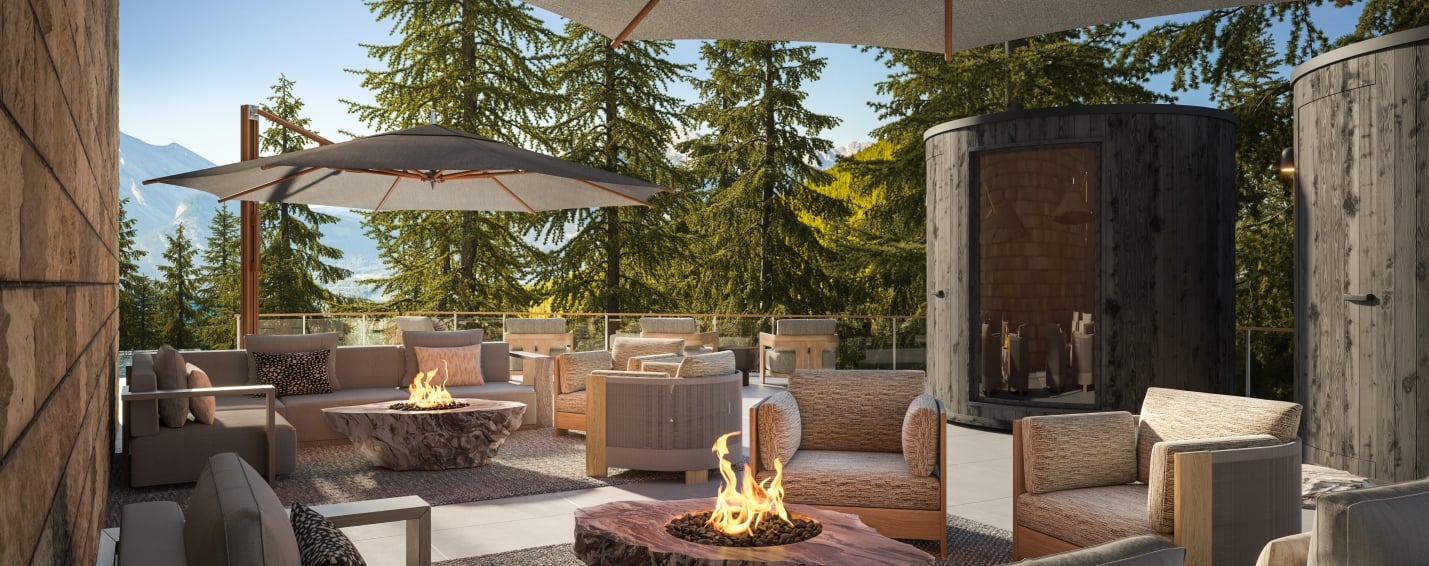 Rendering of Rimrock Banff Emblems Collections outdoor sauna area