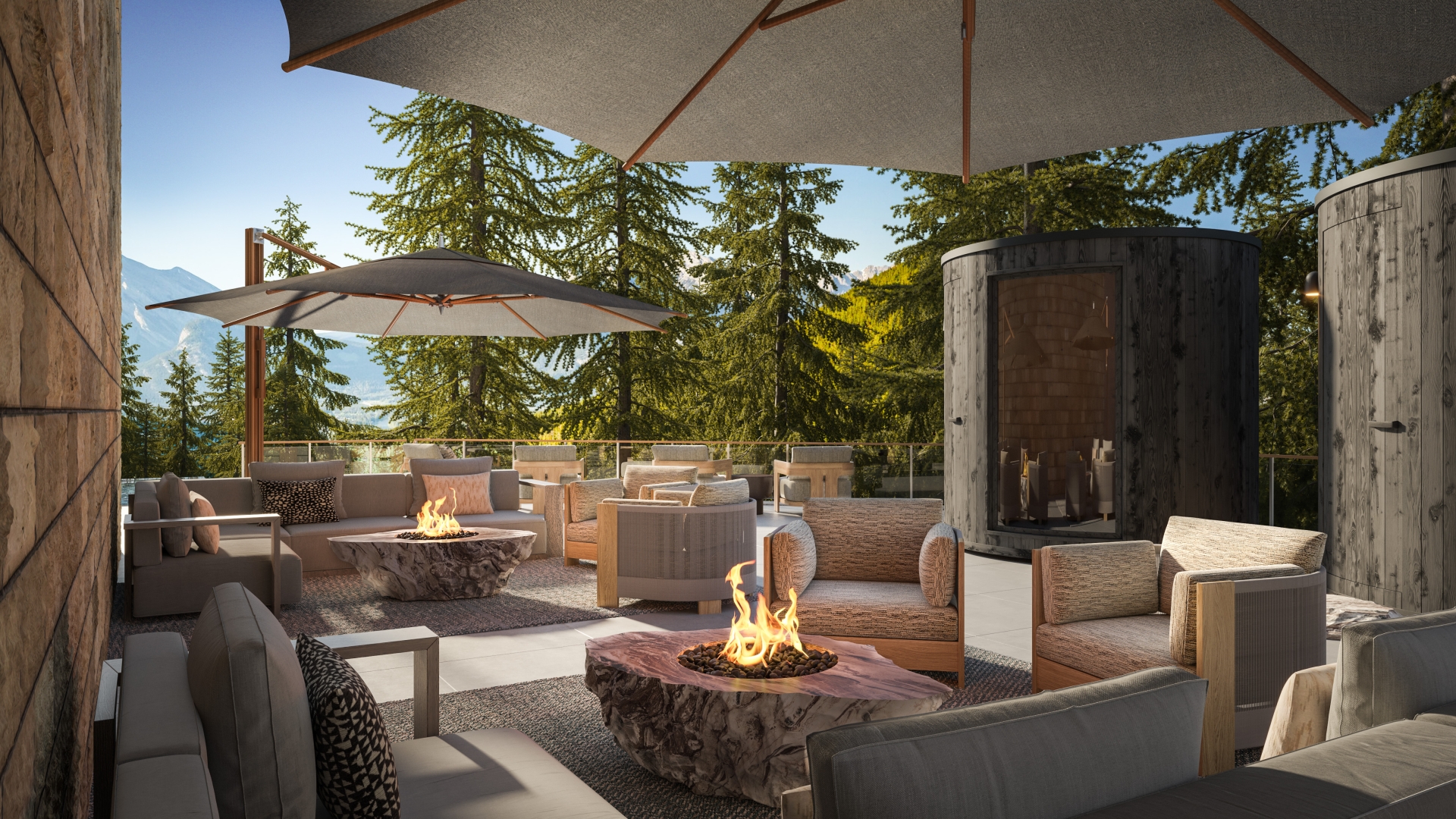 Rendering of Rimrock Banff Emblems Collections outdoor sauna area