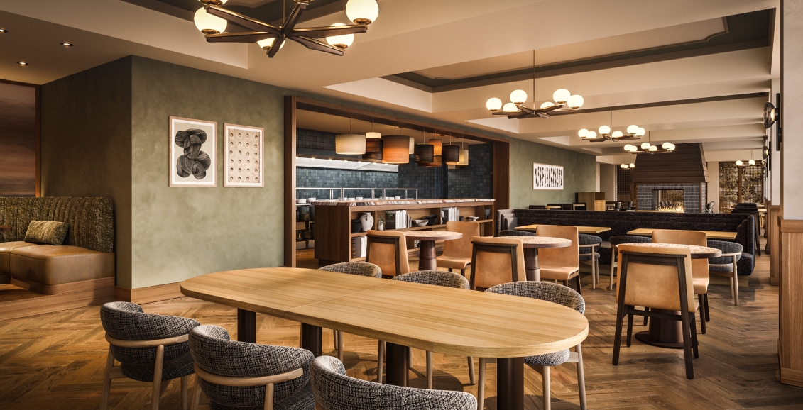 A rendering of Parkers Table restaurant at Rimrock Banff, Emblems Collection.
