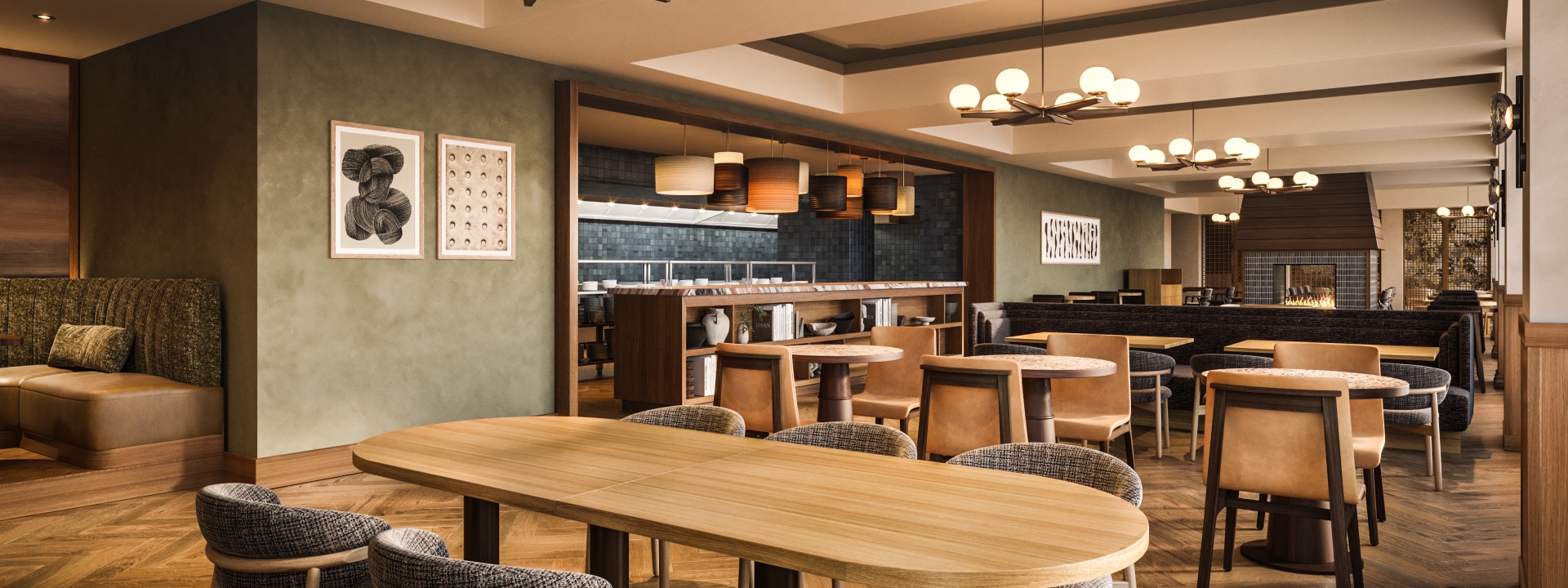 A rendering of Parkers Table restaurant at Rimrock Banff, Emblems Collection.